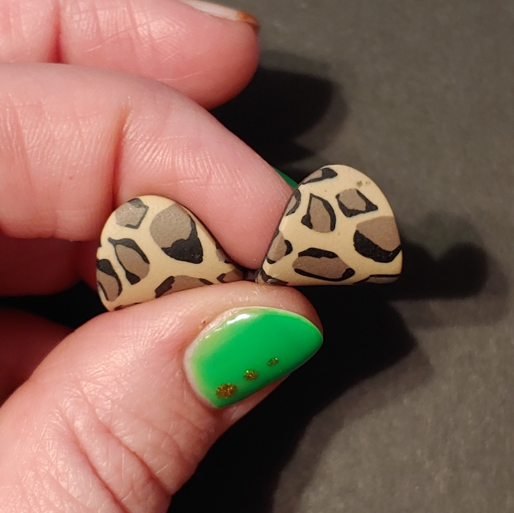 Handmade Polymer Clay Leopard Cheetah Print Huggie Hoops